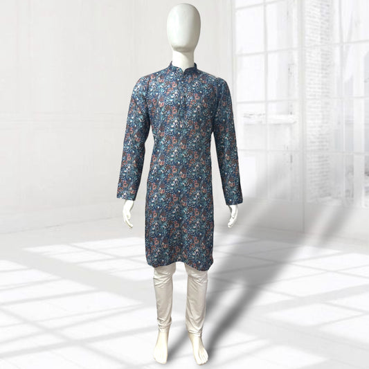 Navy Blue Floral Printed Kurta