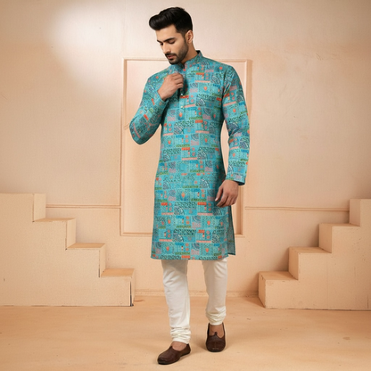 "Chintan" Premium digital and foil printed cotton kurta.