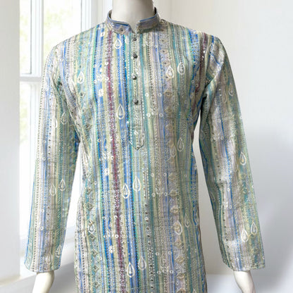 "Luv" Premium digital printed fabric with thread and sequins embroidery.