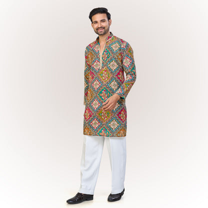 "Anand" Premium position print and embroidey kurta.(wide pants included)