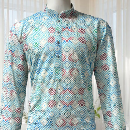 "Naksh" Premium digital printed cotton kurta with thread and sequins embroidery.