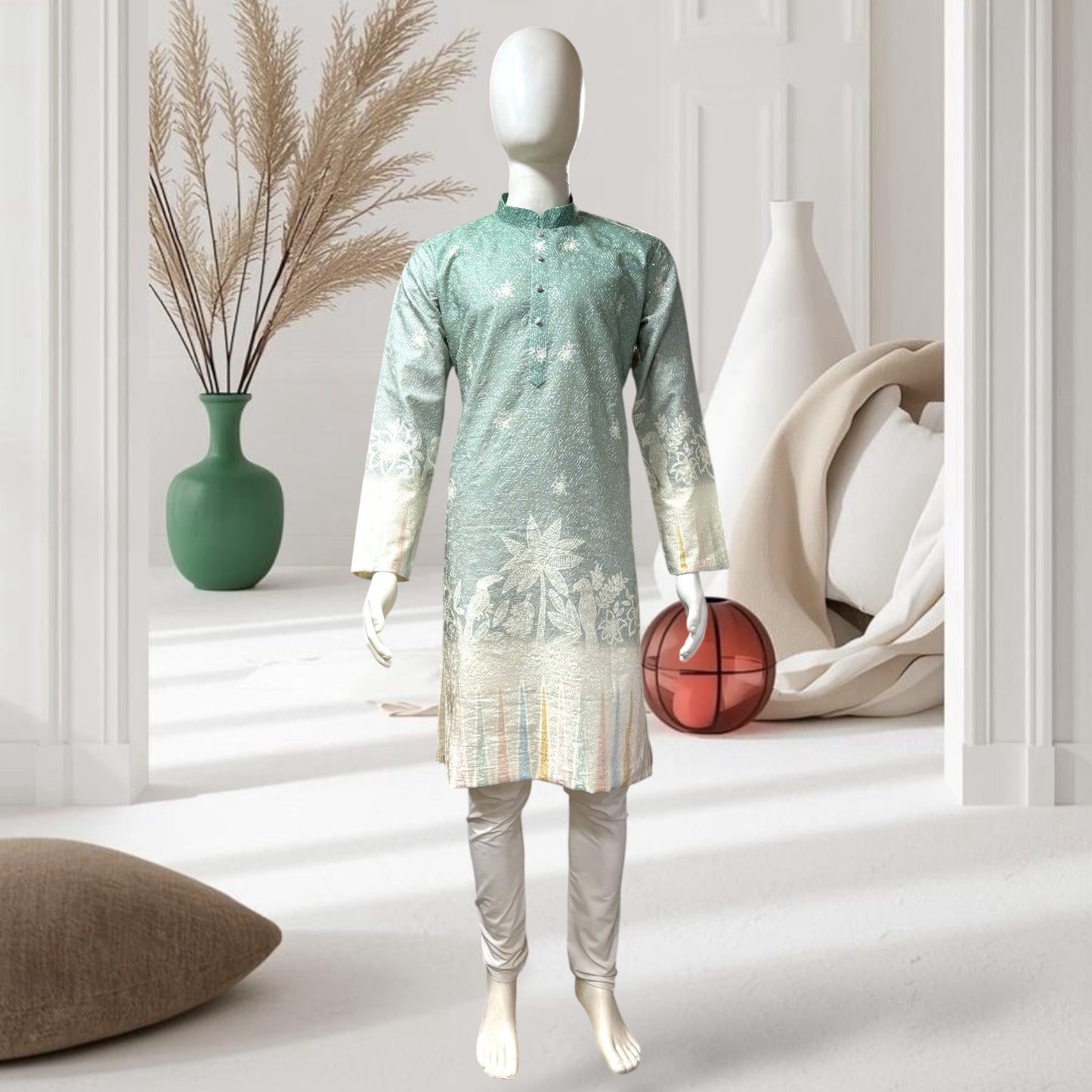 "Ojas" Premium digital printed kurta in border with thread embroidery.