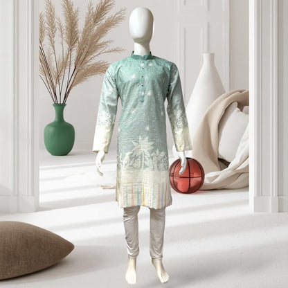 "Ojas" Premium digital printed kurta in border with thread embroidery.