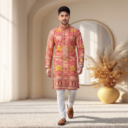 "Akshay" Premium digital printed kurta with thread embroidery.
