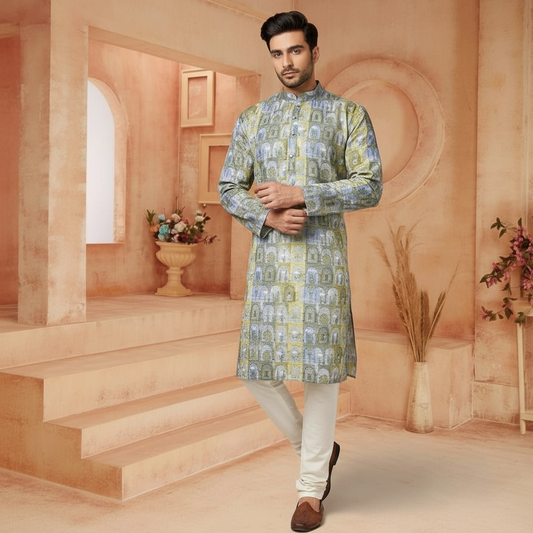 "Kush" Premium digital printed kurta with thread and sequins embroidery.