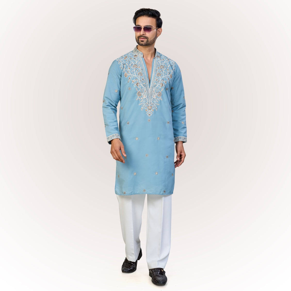 "Pranay" Premium hand embroidery v neck kurta.