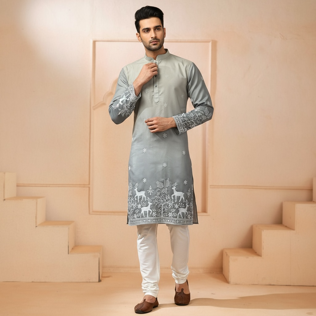 "Janak" Premium quality embroidery kurta in shaded pattern.
