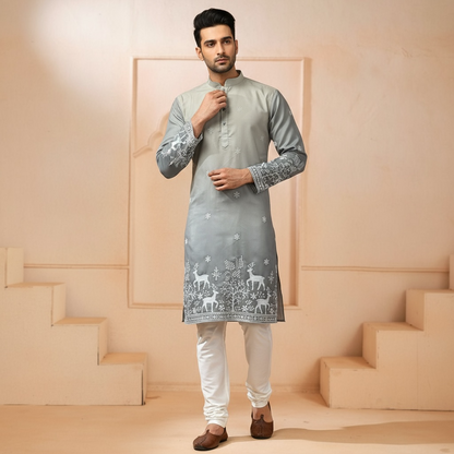 "Janak" Premium quality embroidery kurta in shaded pattern.