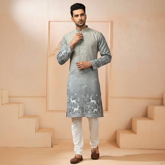 "Janak" Premium quality embroidery kurta in shaded pattern.