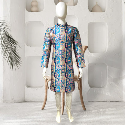 "Reyansh" Premium jacquard silk digital printed kurta with lining.