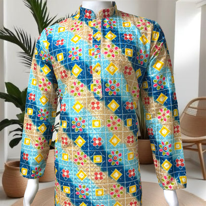 "Kushal" Premium digital printed kurta with thread and sequins work.