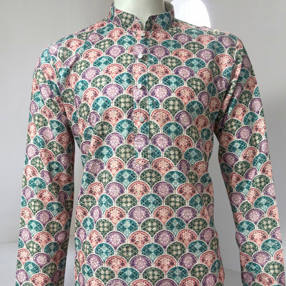 "Veer" Premium digital printed kurta with thread and sequins embroidery.