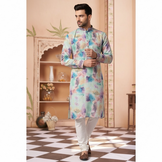 "Ansh" Tie-Dye Mirror Embroidered Kurta.