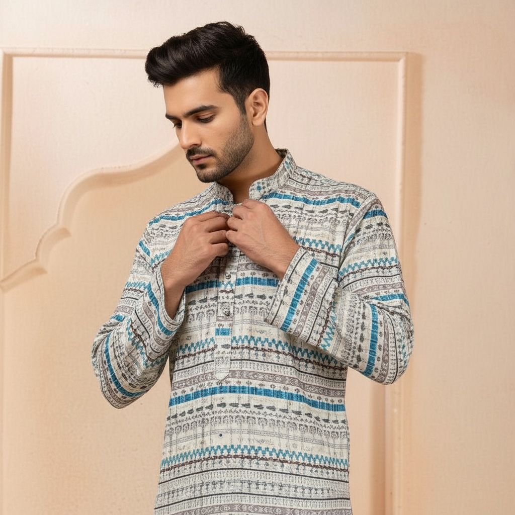 "Omesh" Premium digital printed kurta with thread and sequins work.