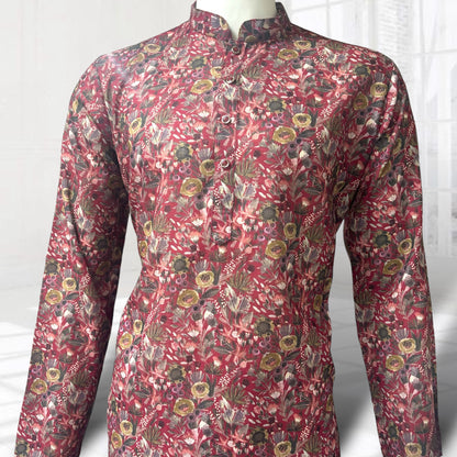 Maroon Floral Printed Kurta