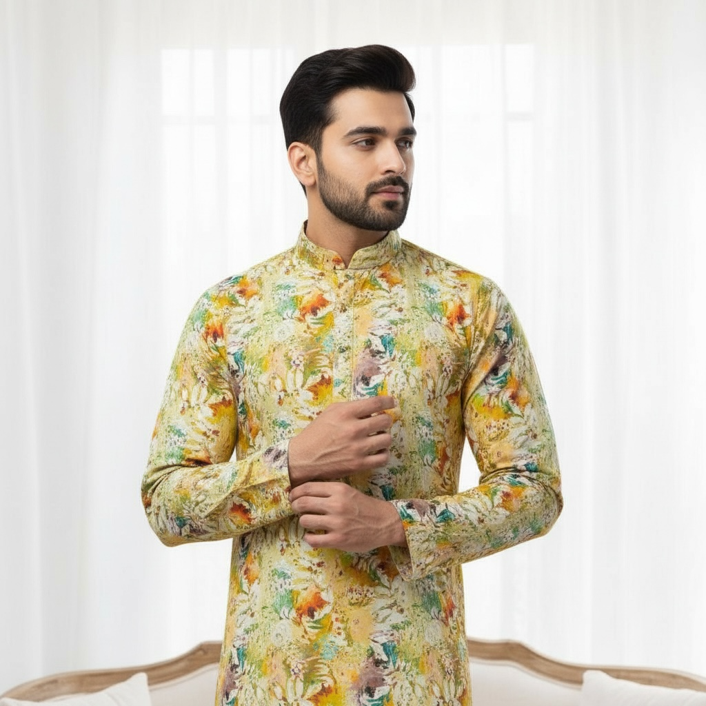 "Shaurya" Premium digital printed kurta with thread embroidery.