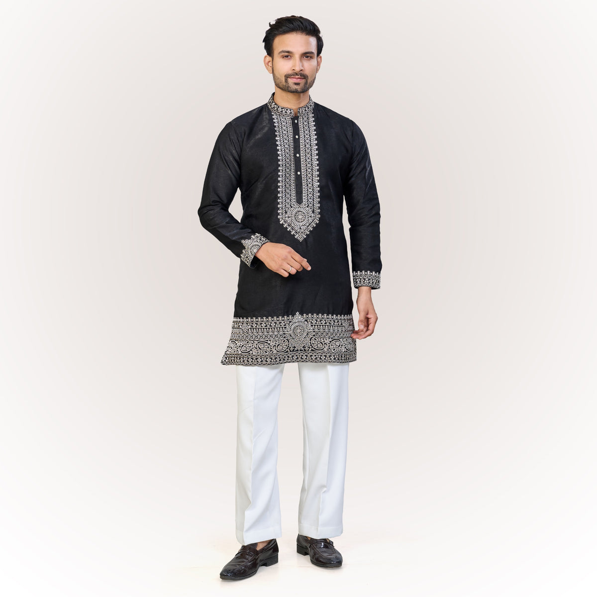 "Nahush" Premium thread embroidery kurta with lining.(wide pants included)