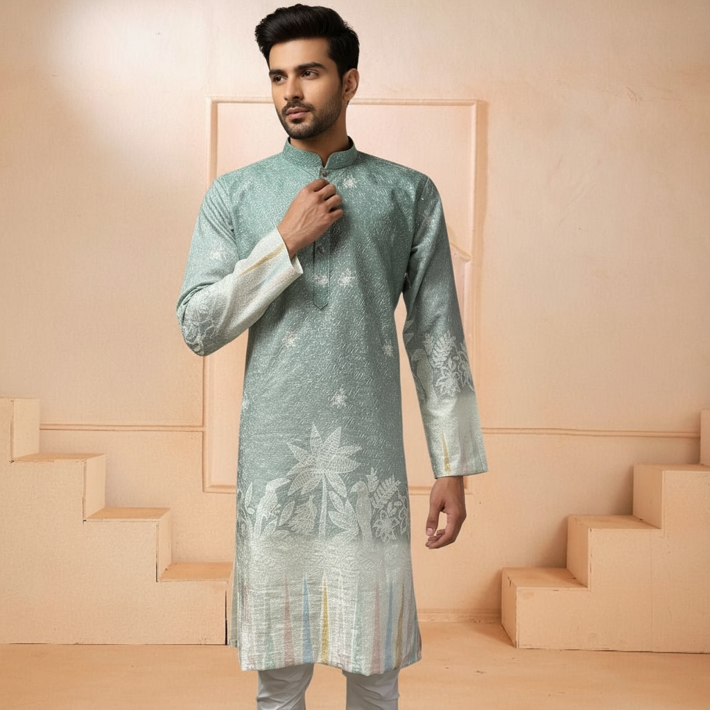 "Ojas" Premium digital printed kurta in border with thread embroidery.