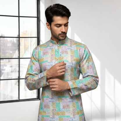 Blue Block Design Printed Kurta