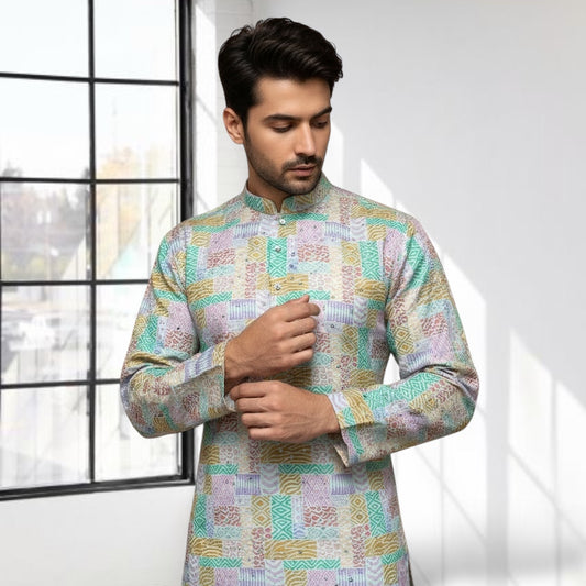 Blue Block Design Printed Kurta