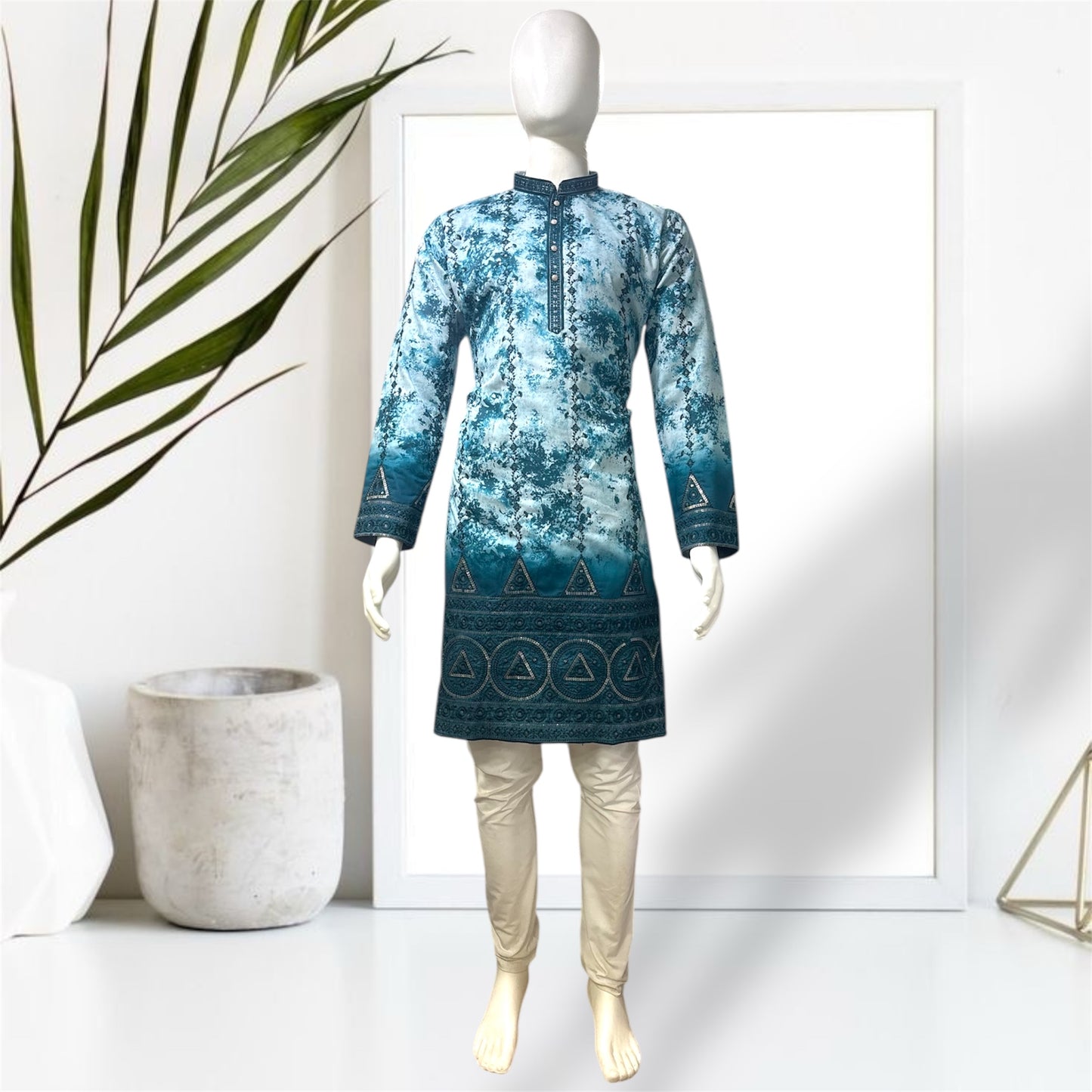 "Zubain" Premium tie-dye kurta with heavy thread and sequins embroidery and lining.