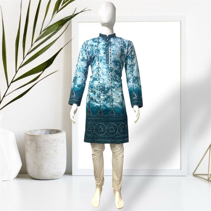 "Zubain" Premium tie-dye kurta with heavy thread and sequins embroidery and lining.