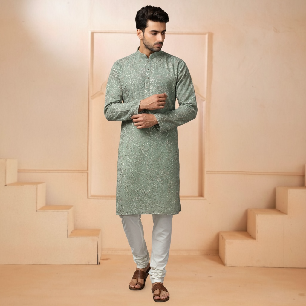 "Aviraj" Premium thread and sequins work kurta and lining.