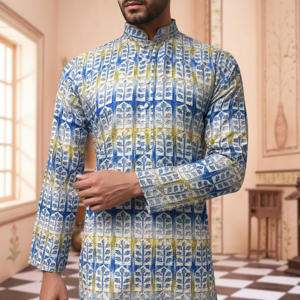 "Yuven" Premium digital printed kurta with thread and metallic sequins