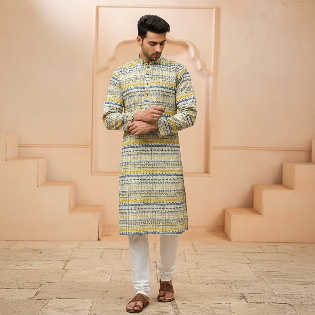 "Omesh" Premium digital printed kurta with thread and sequins work.