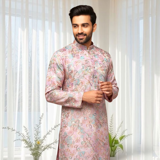 "Ranveer" Premium digital printed kurta with thread and sequins embroidery.