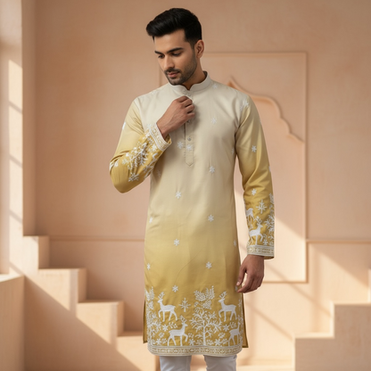 "Janak" Premium quality embroidery kurta in shaded pattern.