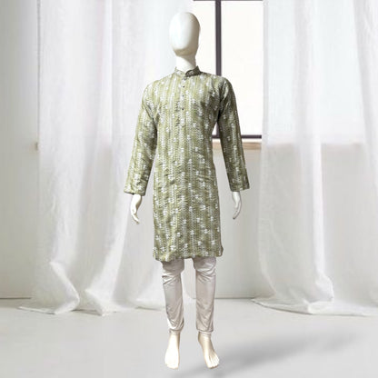 "Jash" Premium digital printed kurta with white thread embroidery butti and lining.