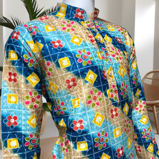 "Kushal" Premium digital printed kurta with thread and sequins work.