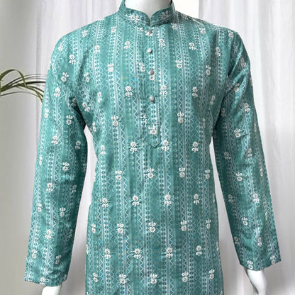 "Jash" Premium digital printed kurta with white thread embroidery butti and lining.