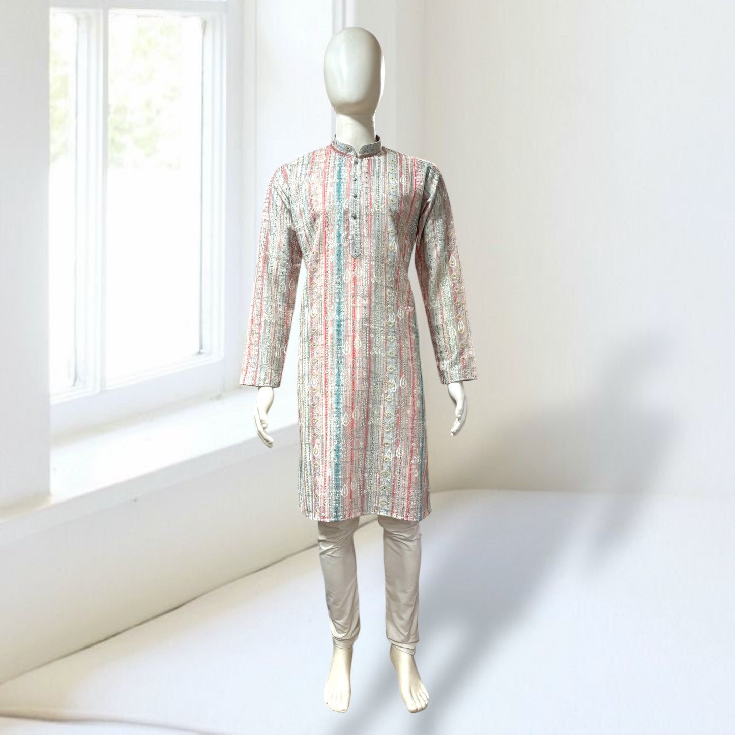 "Luv" Premium digital printed fabric with thread and sequins embroidery.