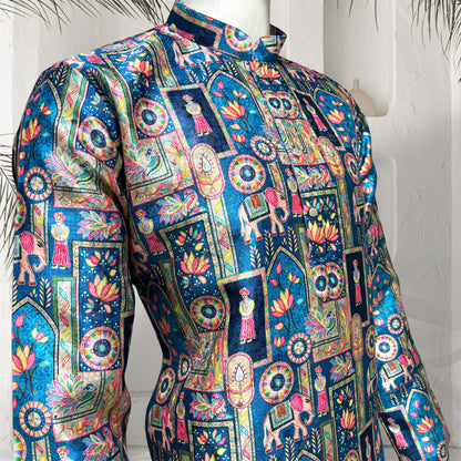 "Reyansh" Premium jacquard silk digital printed kurta with lining.