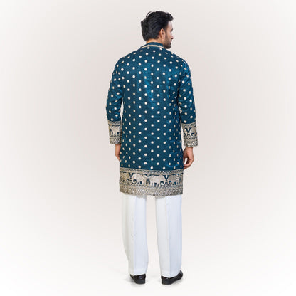 "Samarth" Premium tissue embroidered silk kurta(wide pants included)