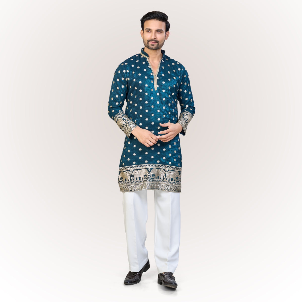 "Samarth" Premium tissue embroidered silk kurta(wide pants included)