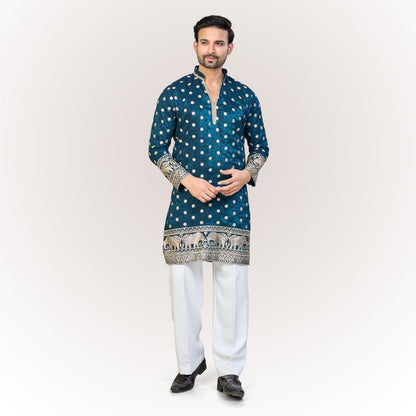 "Samarth" Premium tissue embroidered silk kurta(wide pants included)