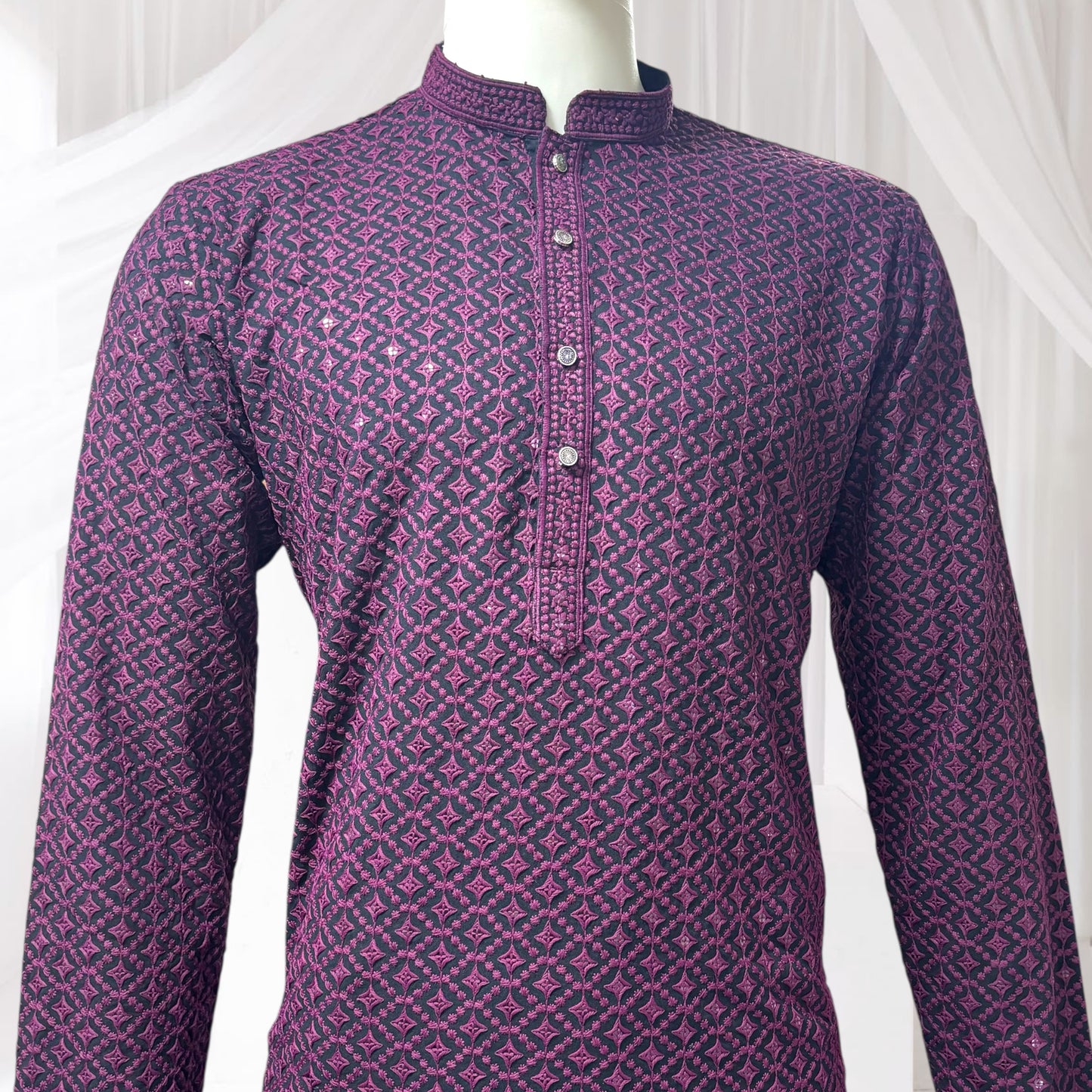 "Jairaj" Premium black rayon kurta with contrast thread work.