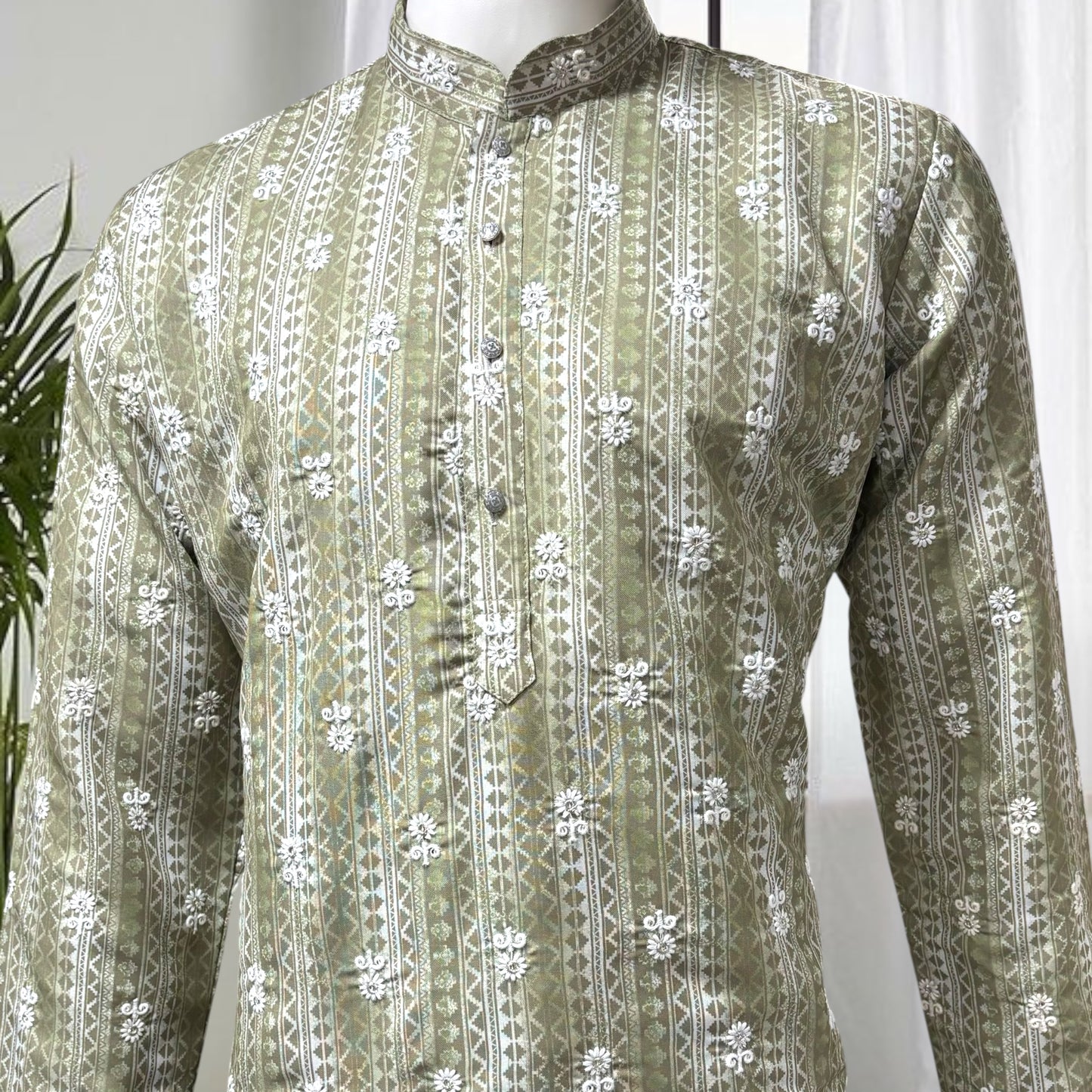 "Jash" Premium digital printed kurta with white thread embroidery butti and lining.