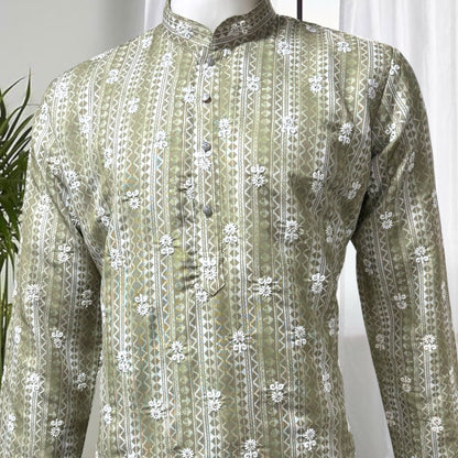 "Jash" Premium digital printed kurta with white thread embroidery butti and lining.