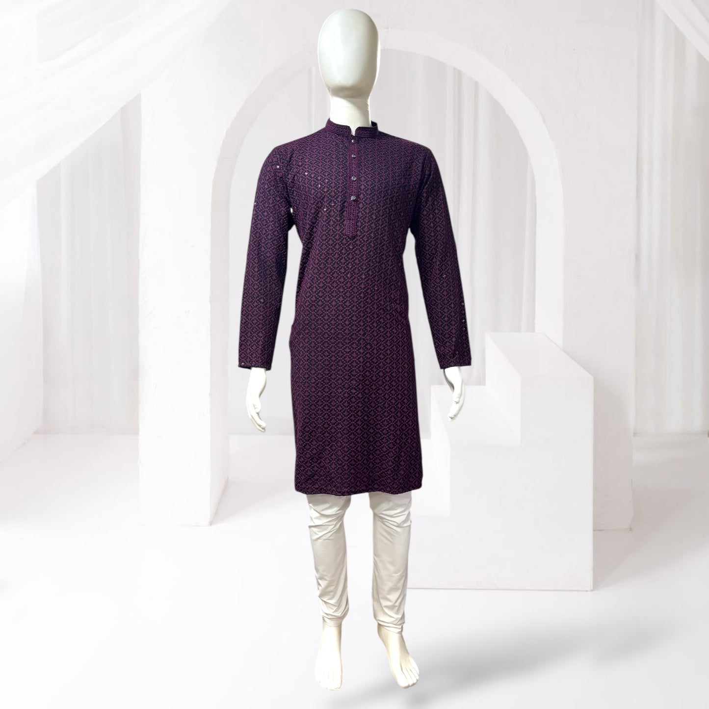 "Jairaj" Premium black rayon kurta with contrast thread work.