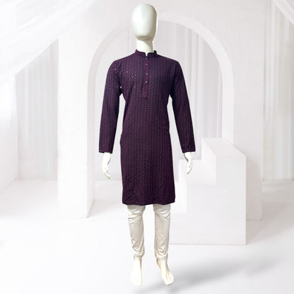 "Jairaj" Premium black rayon kurta with contrast thread work.