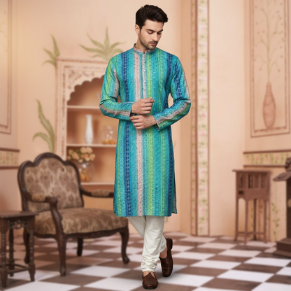 Blue Stripe Printed Kurta