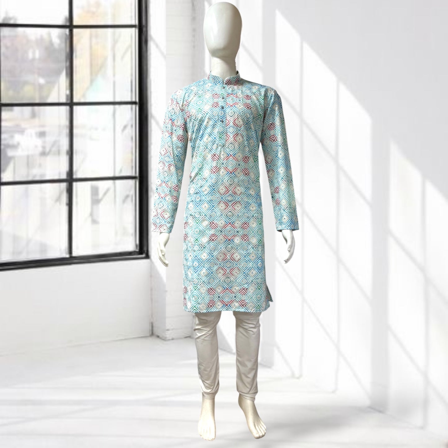 "Naksh" Premium digital printed cotton kurta with thread and sequins embroidery.