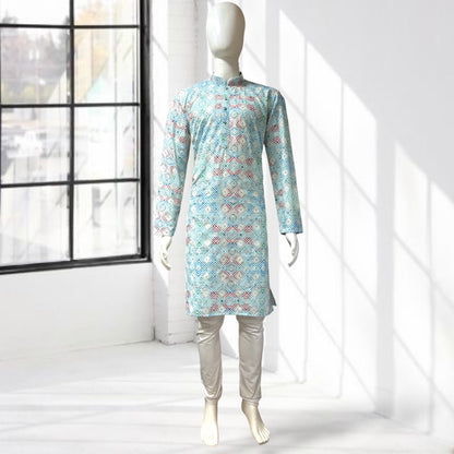"Naksh" Premium digital printed cotton kurta with thread and sequins embroidery.