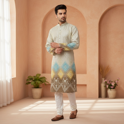 "Nihal" Premium border printed kurta with thread work