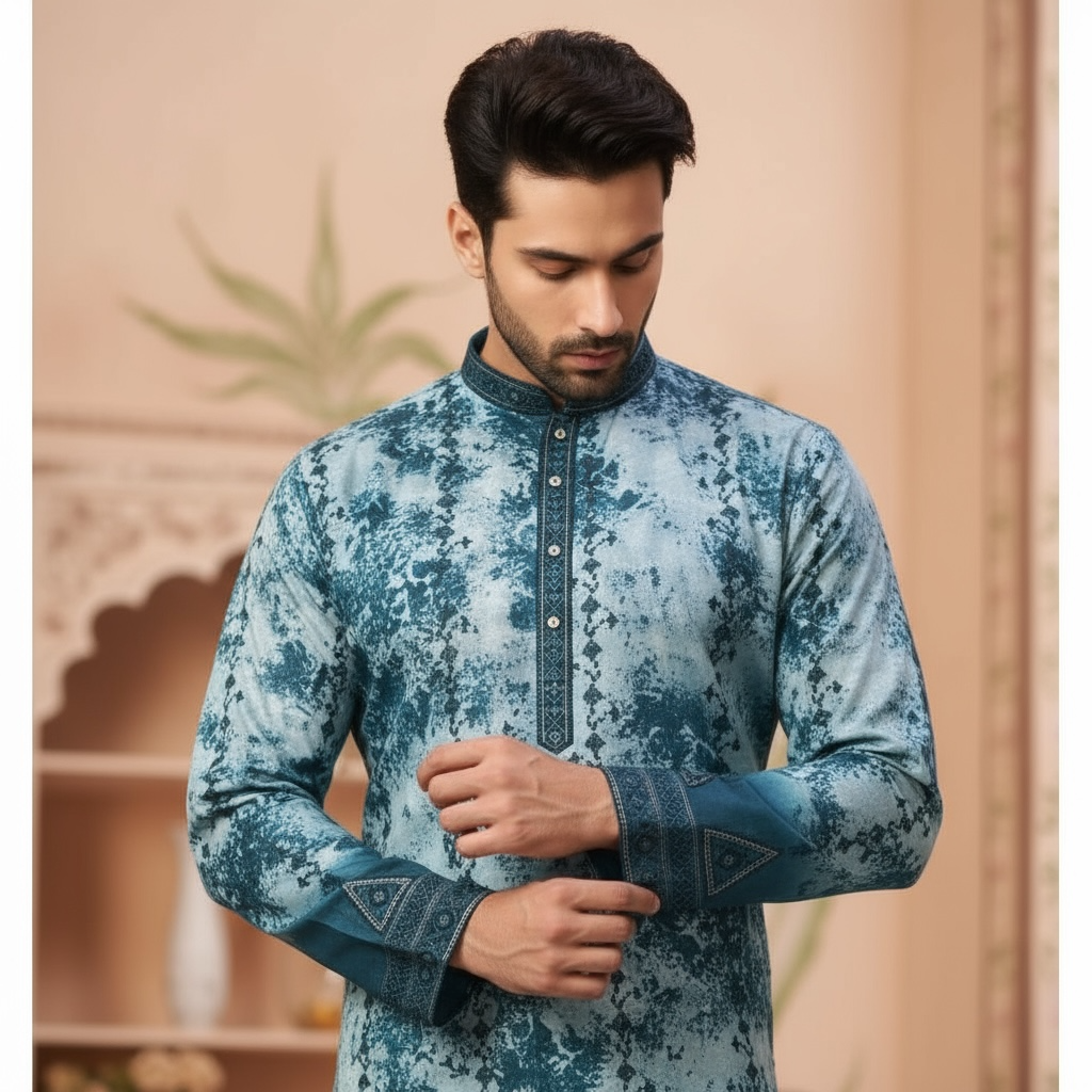 "Zubain" Premium tie-dye kurta with heavy thread and sequins embroidery and lining.