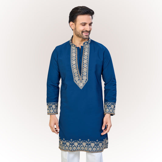 "Devansh" Premium v neck kurta with embroidery. (wide pants included)